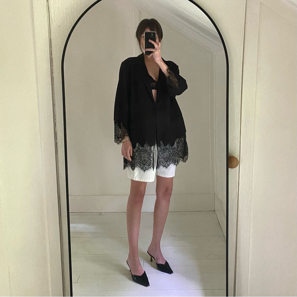Black Label By Chico’s Lace Trim Blazer Jacket Size 3